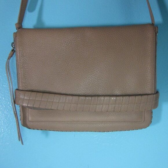 Allsaints Club Medium Clutch Crossbody Purse Tan Pebbled Leather - Picture 1 of 16